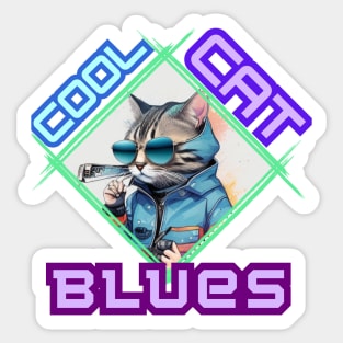 Stylish Cat with Harmonica: "Cool Cat Blues" Sticker